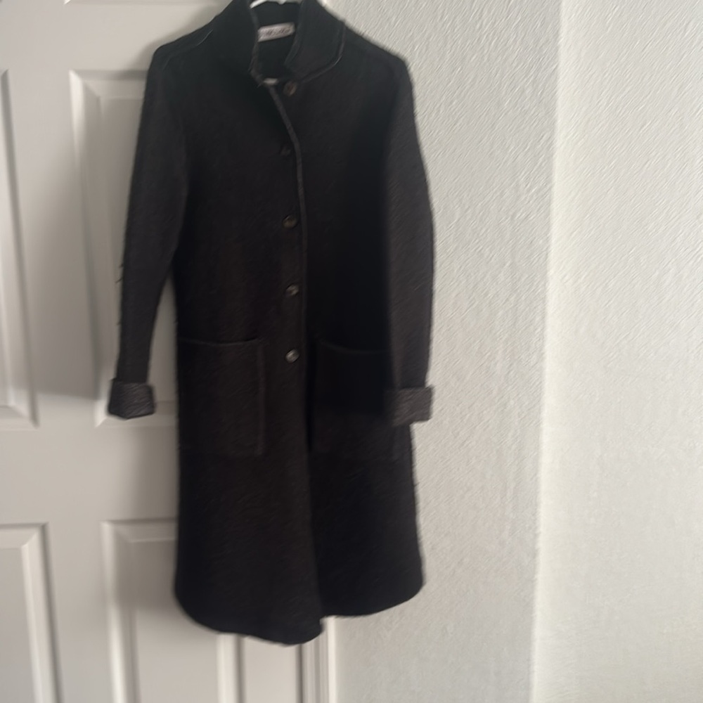 Black Long Coat with Button Closure. Made in Italy